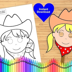 COWBOY MASKE Malseite zum Ausdrucken - Klassenzimmer Aktivität - Geburtstag Mitbringsel - Kinder Basteln - Malvorlage - Instant Download