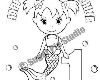 Personalized Mermaid Coloring Page Birthday Party Favor Colouring Activity Sheet Personalized Printable Template