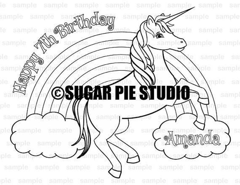 Personalized Unicorn Coloring Page Birthday Party Favor Colouring Activity Sheet Personalized Printable Template image 1