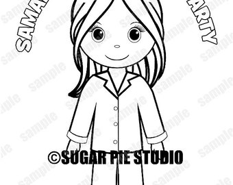 Personalized Pajama Party Coloring Page Birthday Party Favor Colouring Activity Sheet Personalized Printable Template