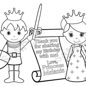 Personalized Printable Princess Prince Knight Scroll Birthday Party Favor childrens kids coloring page activity PDF or JPEG file image 3