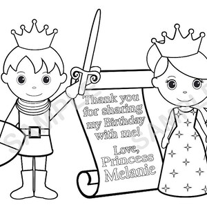 Personalized Printable Princess Prince Knight Scroll Birthday Party Favor childrens kids coloring page activity PDF or JPEG file image 3