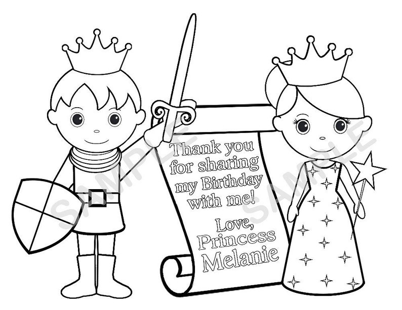 Personalized Printable Princess Prince Knight Scroll Birthday Party Favor childrens kids coloring page activity PDF or JPEG file image 3