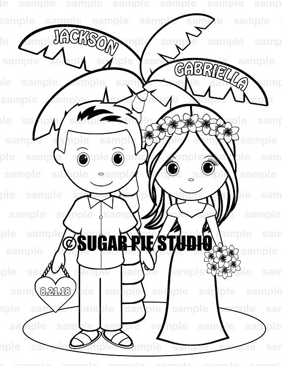 Download Beach wedding coloring page activity for kids PDF or JPEG file