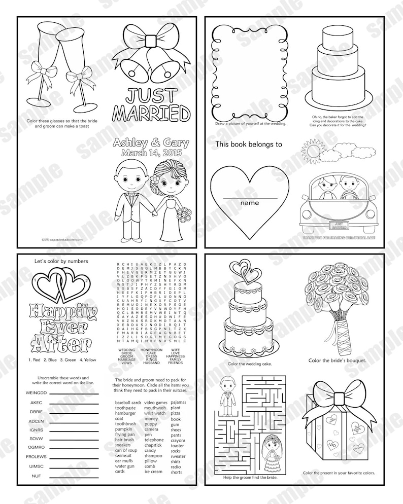 Mini Printable Personalized Wedding coloring activity book Favor Kids 4.25 x 5.5 PDF or JPEG TEMPLATE image 1