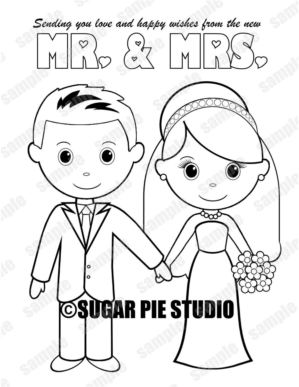 Download INSTANT DOWNLOAD Printable Bride Groom Wedding coloring page activity page Party Favor childrens ...