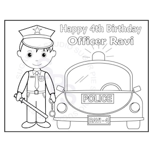 Personalized Policeman Coloring Page Birthday Party Favor Colouring Activity Sheet Personalized Printable Template