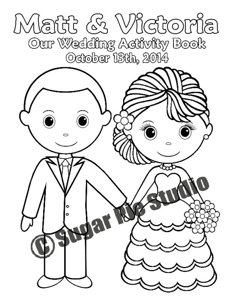 Printable Personalized Wedding coloring activity book Favor Kids 8.5 x 11 PDF or JPEG TEMPLATE image 1