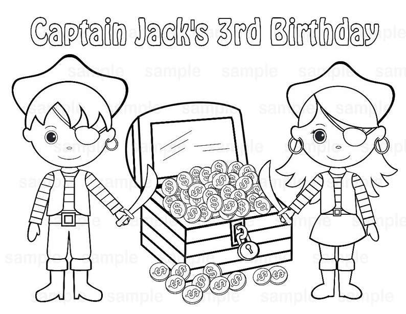 Personalized Mermaid Pirate Coloring Page Birthday Party Favor Colouring Activity Sheet Personalized Printable Template image 1
