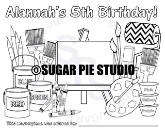 Personalized Art Painting Coloring Page Birthday Party Favor Colouring Activity Sheet Personalized Printable Template