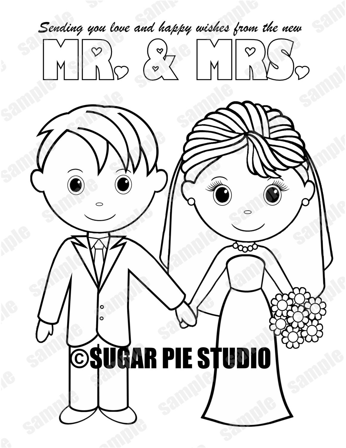 Download INSTANT DOWNLOAD Printable Bride Groom Wedding coloring page activity page Party Favor childrens ...