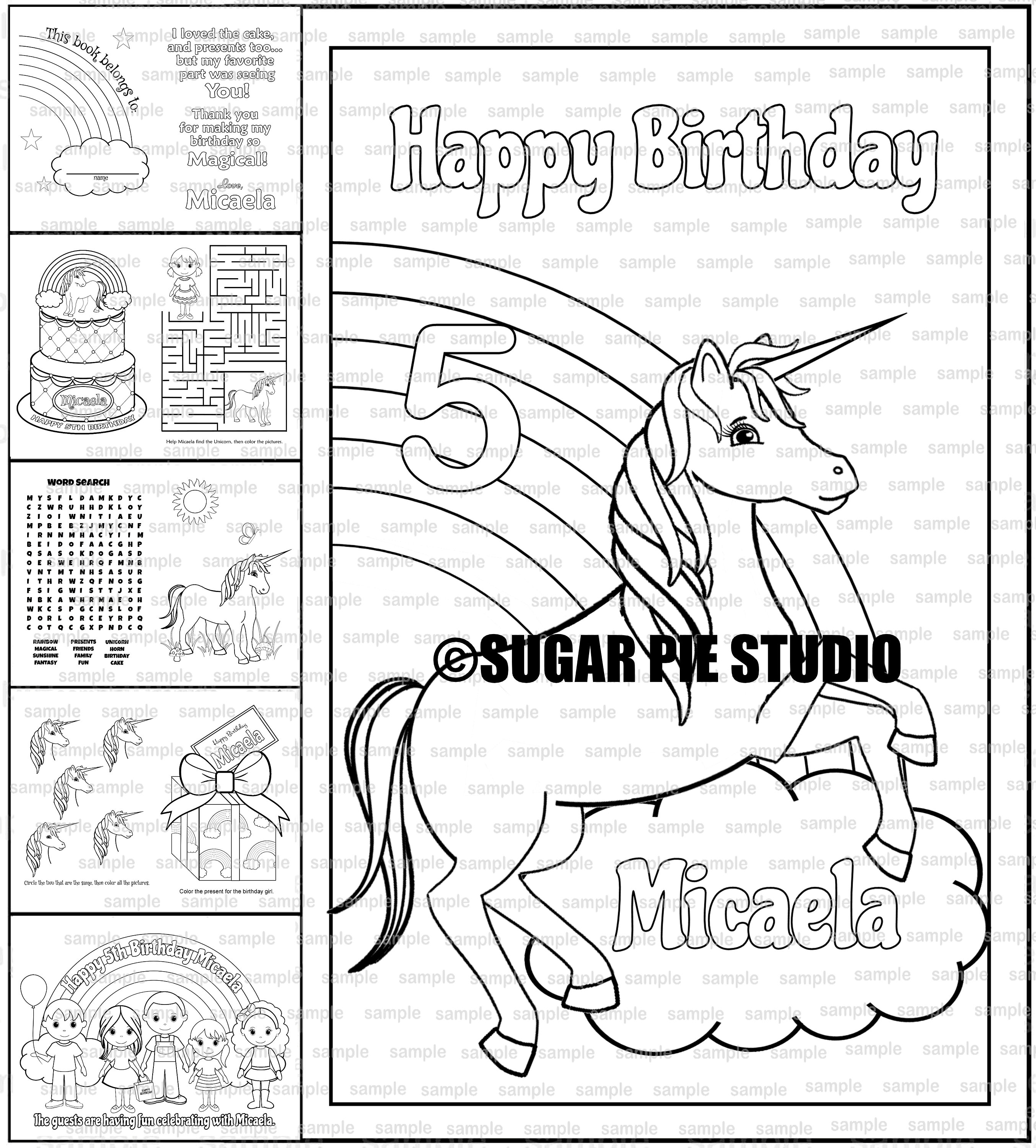 Unicorn rainbow coloring book Birthday Favor Printable ...