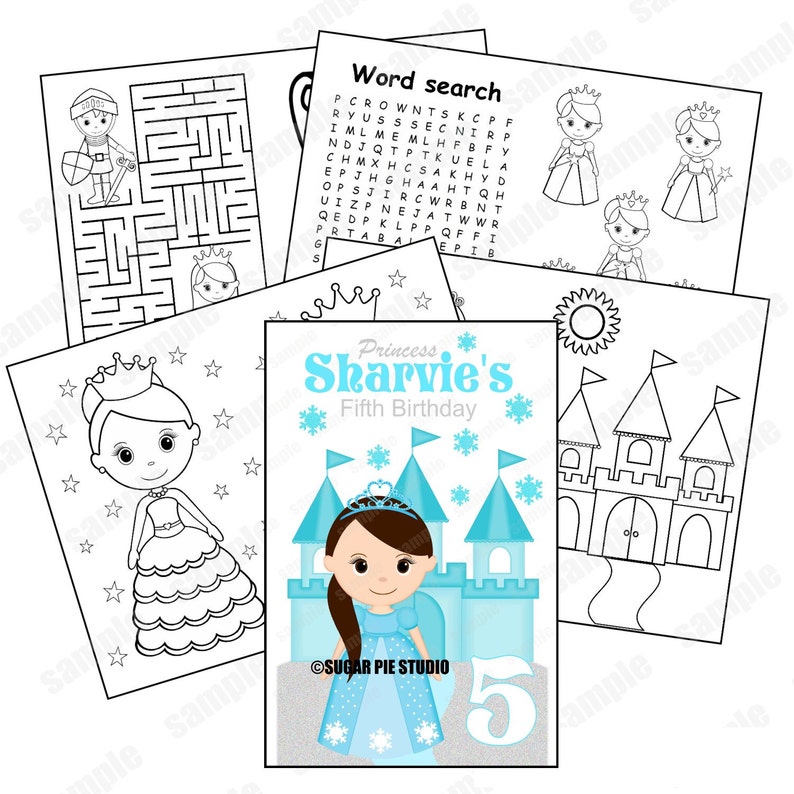 Snow Princess coloring book birthday party favor Kids coloring activity book PDF or JPEG TEMPLATE image 1