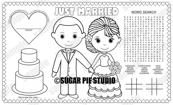 Instant Download Printable Bride Groom Wedding Coloring Page Activity Page Party Favor Childrens Kids Pdf And Jpeg Party Favors Games Paper Party Supplies