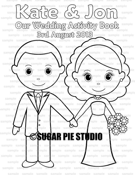 INSTANT DOWNLOAD Printable Bride Groom Wedding coloring page activity page Party Favor childrens kids pdf and jpeg