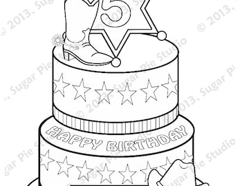 Personalized Western Cowboy Coloring Page Birthday Party Favor Colouring Activity Sheet Personalized Printable Template