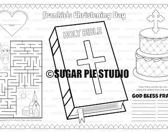 Christening Bapstism coloring Page placemat 8.5x14 Childrens coloring page activity PDF or JPEG file