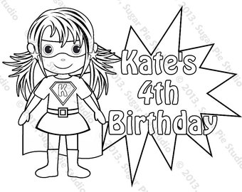 Personalized Supehero Coloring Page Birthday Party Favor Colouring Activity Sheet Personalized Printable Template