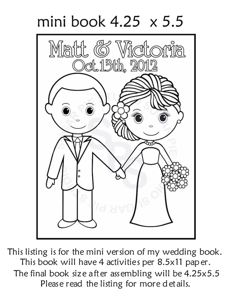 Mini Printable Personalized Wedding coloring activity book Favor Kids 4.25 x 5.5 PDF or JPEG TEMPLATE image 2