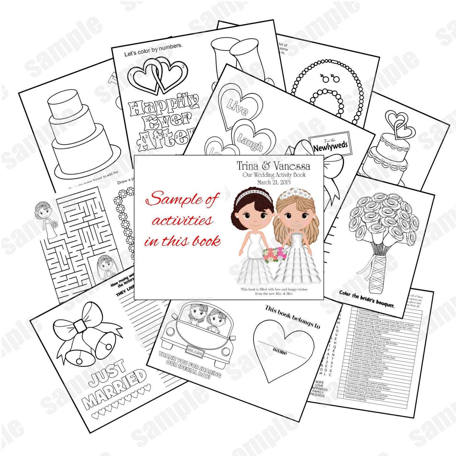 Download Same sex gay wedding activity coloring book wedding favor Kids 8.5 x 11 PDF or JPEG TEMPLATE