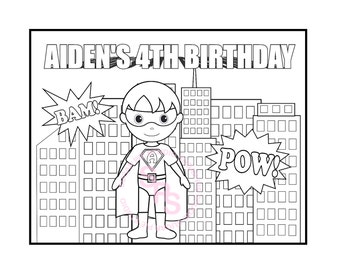 Personalized Superhero Coloring Page Birthday Party Favor Colouring Activity Sheet Personalized Printable Template