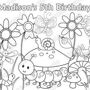 Personalized Printable Bugs Insects Birthday Party Favor childrens kids coloring page activity PDF or JPEG file