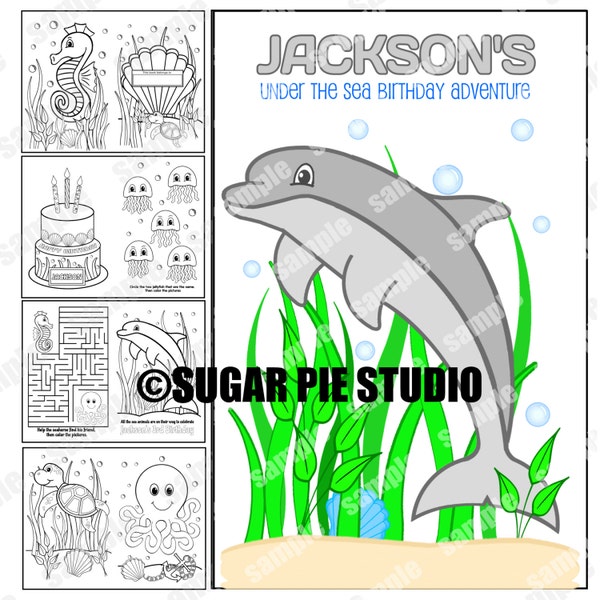 Ocean animals party favor coloring activity book Under the sea PDF or JPEG TEMPLATE Printable Personalized