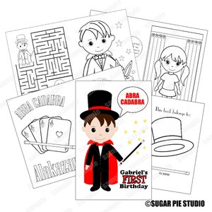 Printable Personalized Custom 8.5x 5.5 Magic Magician Favor Kids coloring activity book PDF or JPEG TEMPLATE