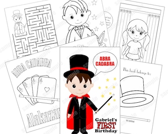 Printable Personalized Custom 8.5x 5.5 Magic Magician Favor Kids coloring activity book PDF or JPEG TEMPLATE