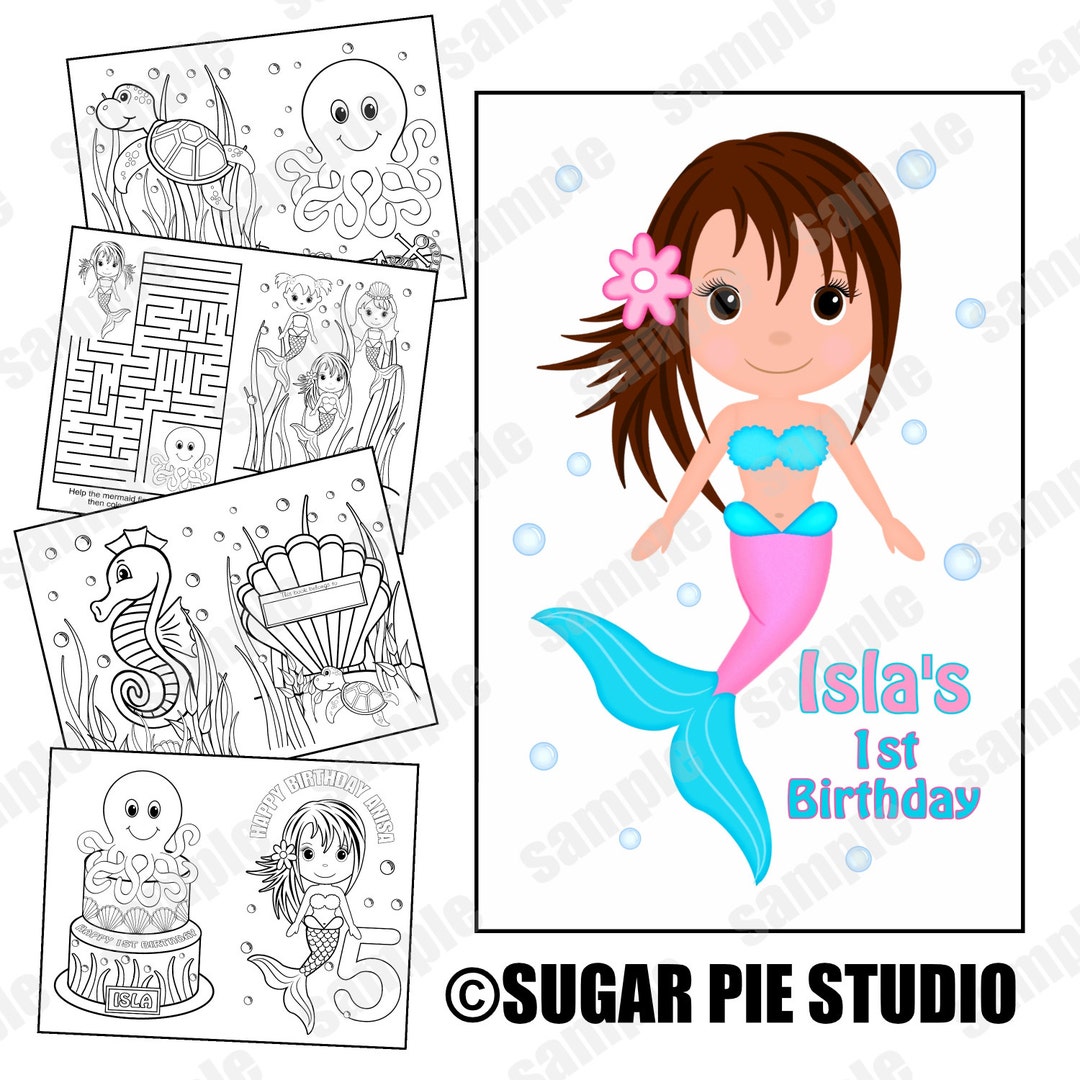 Mermaid Party Favor Coloring Book PDF or JPEG TEMPLATE Printable ...