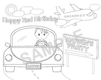 Personalized Transportation Coloring Page Birthday Party Favor Colouring Activity Sheet Personalized Printable Template