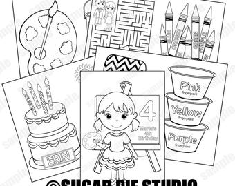 Art Birthday Party Favor Coloring Book Gift Personalized Printable Template Colouring Activity