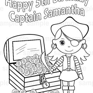 Personalized Mermaid Pirate Coloring Page Birthday Party Favor Colouring Activity Sheet Personalized Printable Template image 3