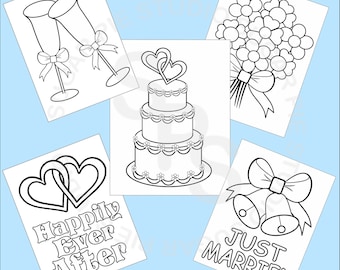 5 Printable Wedding Favor Kids coloring pages PDF or JPEG file