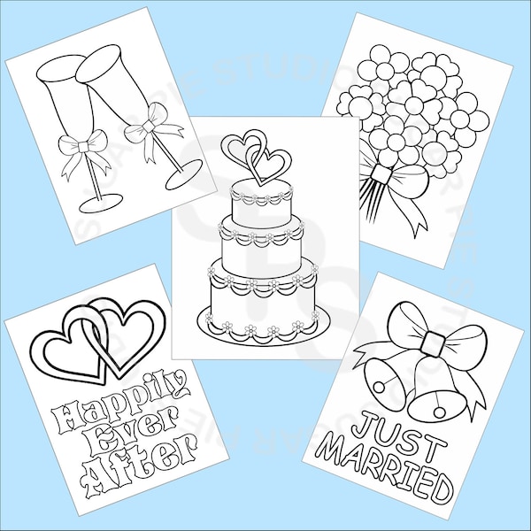 5 Printable Wedding Favor Kids Malvorlagen PDF oder JPEG Datei