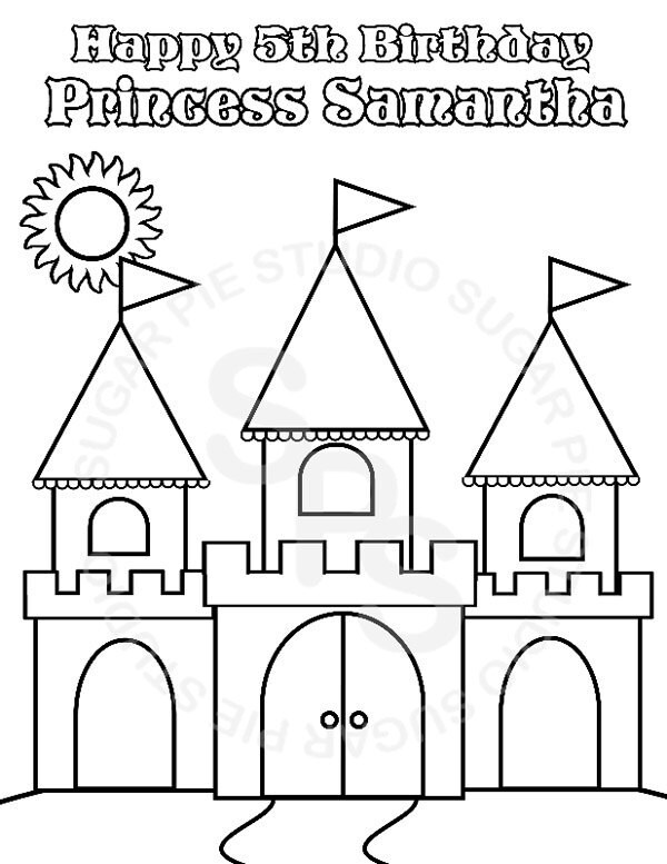 Personalized Printable Princess Castle Birthday Party Favor childrens kids coloring page book activity PDF or JPEG file