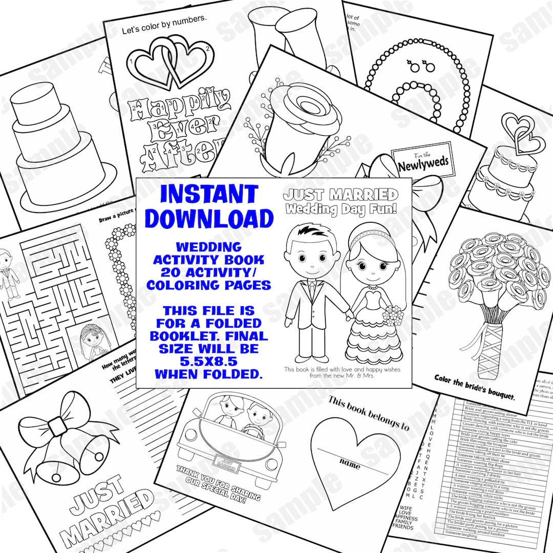 WEDDING COLORING Book Pages Kids Table Activity Favor Colouring Sheets ...