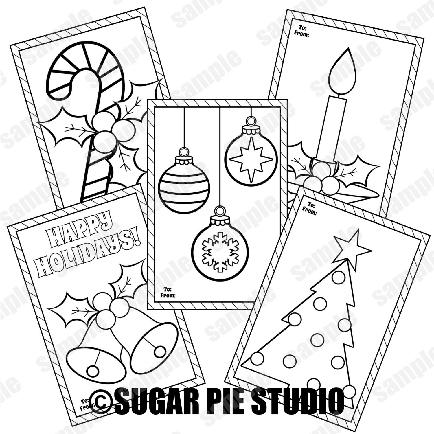 Download Christmas coloring cards Assorted 10 pack coloring pages 4x6 Instand download Pdf and Jpeg included