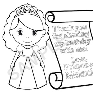 Personalized Printable Princess Prince Knight Scroll Birthday Party Favor childrens kids coloring page activity PDF or JPEG file image 1