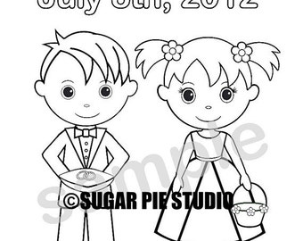 Personalized Printable Flowergirl  Ringbearer Wedding Party Favor childrens kids coloring page book activity PDF or JPEG file