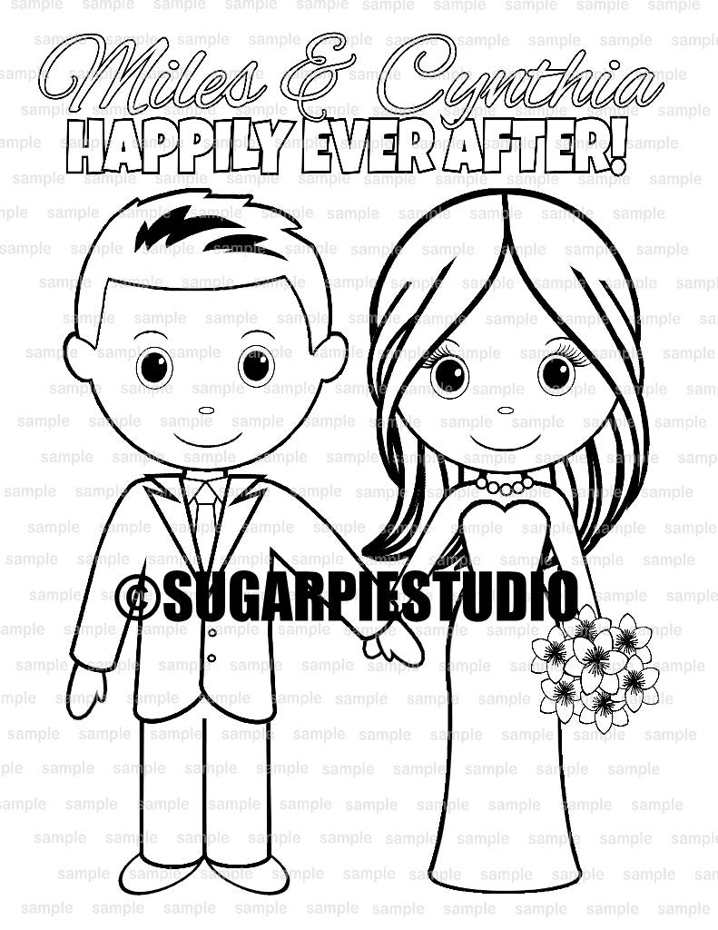 Download Personalized Printable Bride Groom Wedding Party Favor childrens kids coloring page activity PDF ...