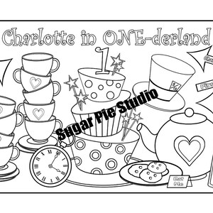 Personalized Wonderland Coloring Page Birthday Party Favor Colouring Activity Sheet Personalized Printable Template