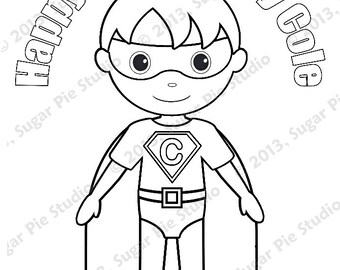 Personalized Superhero Coloring Page Birthday Party Favor Colouring Activity Sheet Personalized Printable Template