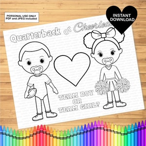 GENDER REVEAL coloring page childrens activity colouring sheet kids printable Instant download PDF