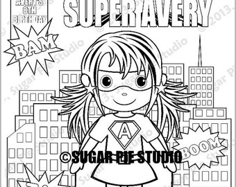 Personalized Superhero Coloring Page Birthday Party Favor Colouring Activity Sheet Personalized Printable Template