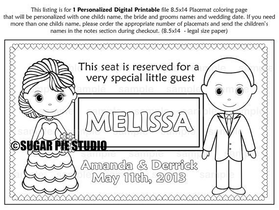 Printable Personalized Wedding Coloring Activity Book Favor Kids 8.5 X 11  PDF or JPEG TEMPLATE 