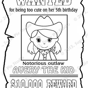 Personalized Cowboy Coloring Page Birthday Party Favor Colouring ...