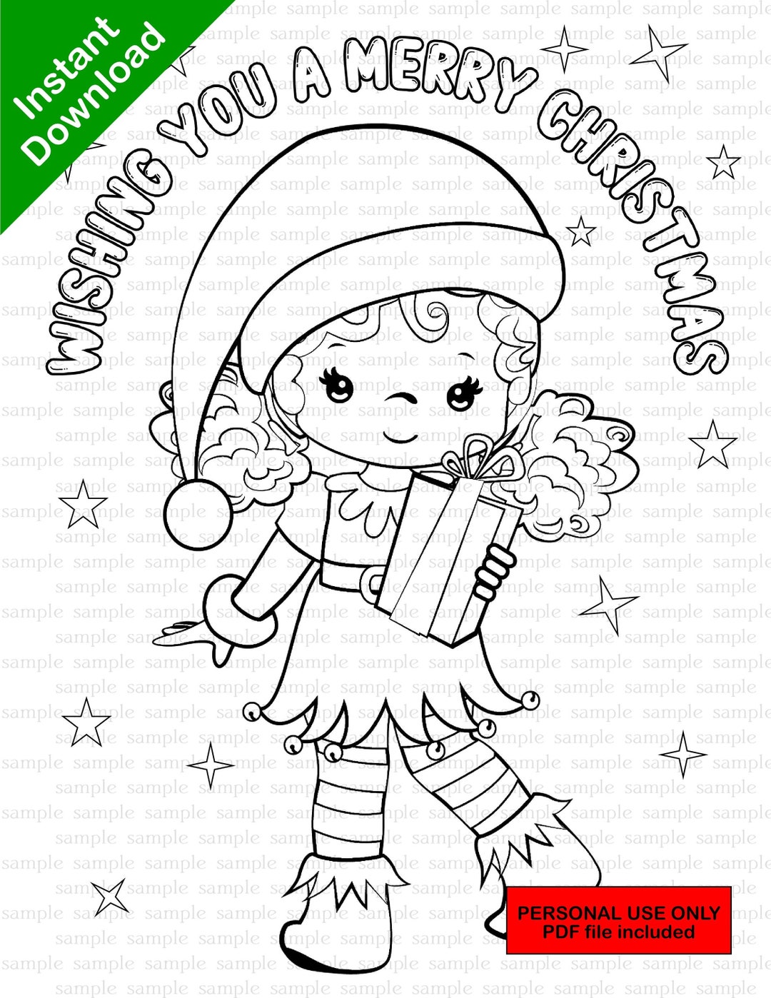 Christmas Elves Coloring Page Elf Colouring Sheet Instant Download PDF