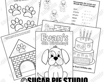 Puppy Birthday Party Favor Coloring Book Gift Personalized Printable Template Dog Colouring Activity