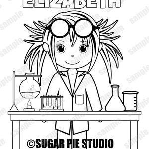 Printed Coloring Pages for Adults or Kids. Scientist Girl With Glasses.  Doll Face Drawing. Gifts for Her. Wall Art 